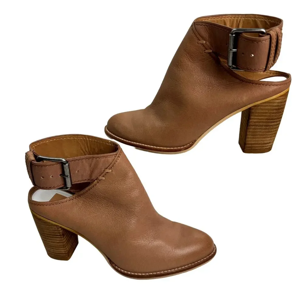 Women's Dolce Vita Camel Jacklyn Booties Buckle Closure Stacked‎ Heel Shoes 91/2